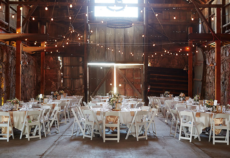 Pretty decorated barn set up for a wedding