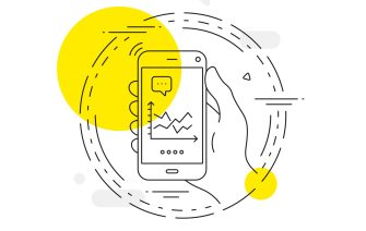 Diagram chart line icon. Mobile phone vector button. Presentation graph sign. Market analytics symbol. Diagram chart line icon. Abstract concept badge. Vector